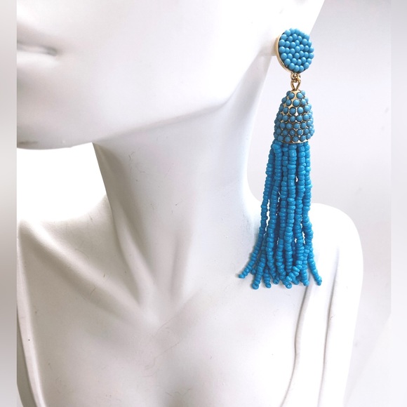 14kt Gold plated Stella And Ruby turquoise Tassel Earrings With Ribbon Tied Box - Picture 2 of 3